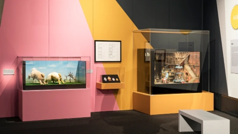 Black, yellow and pink gallery exhibit