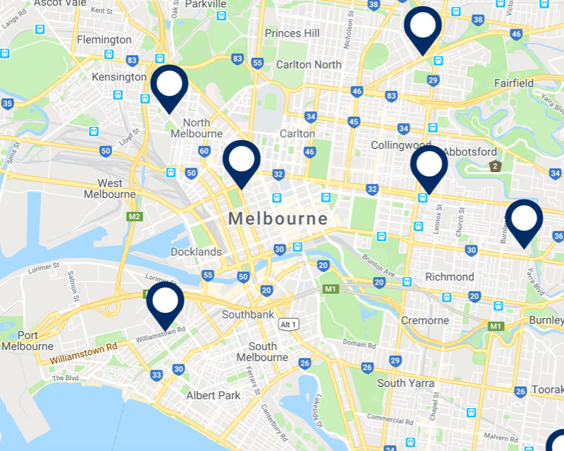map of melbourne with store markers
