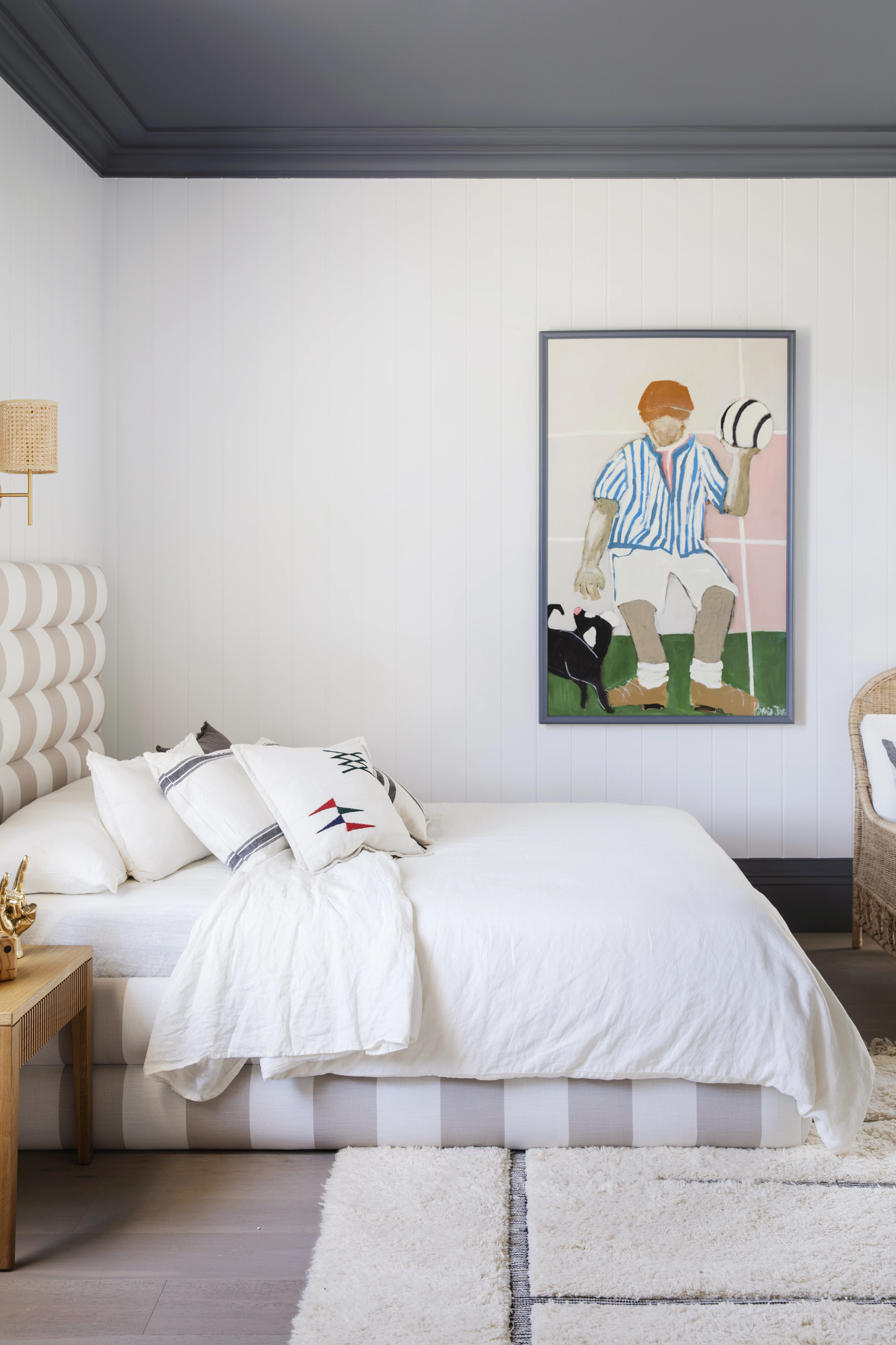 Interior bedroom with Dulux lexicon and blue metal colours by Three Birds Renovations.