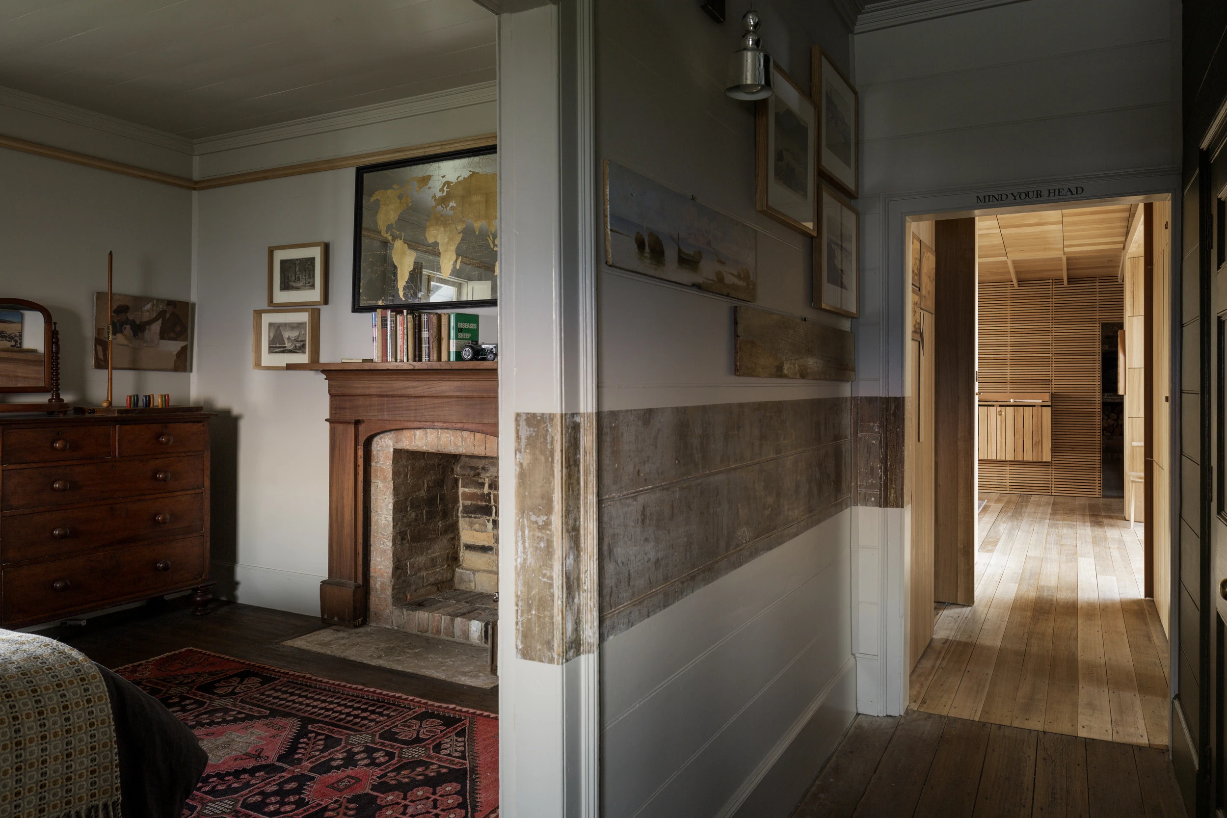 Old cottage room and hallway.