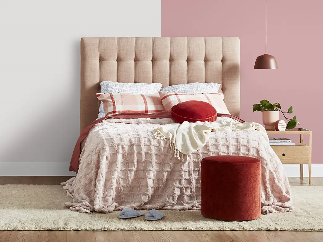 Pink bedroom with double bed