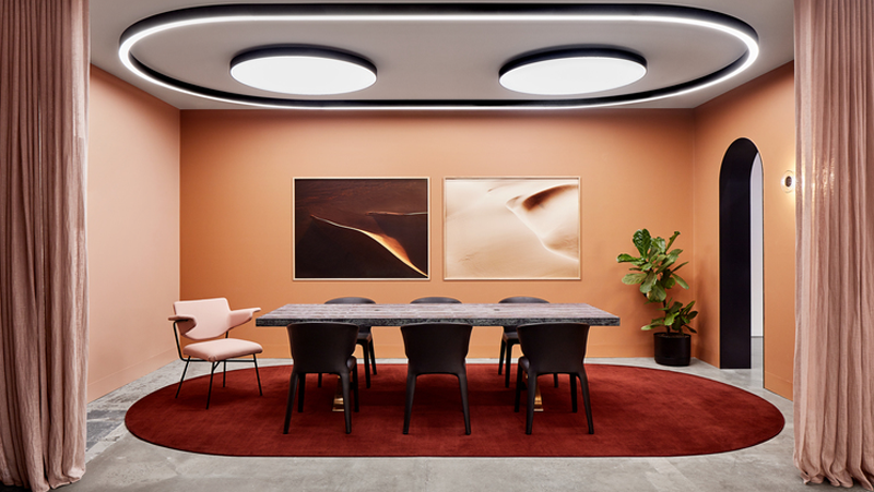 Apricot-coloured meeting room
