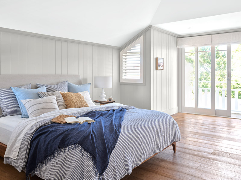 Hamptons interior bedroom with white refined paint style