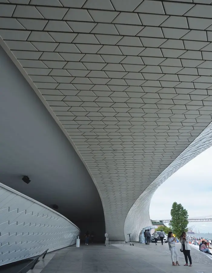 exterior geometric tiled ceiling structure. 