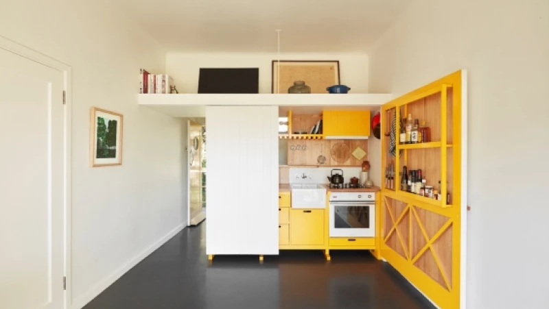 Yellow and white kitchen