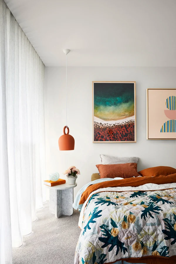 interior bedroom cream and orange. 
