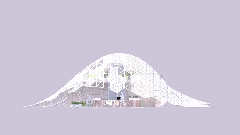 illustration of white curved pavilion