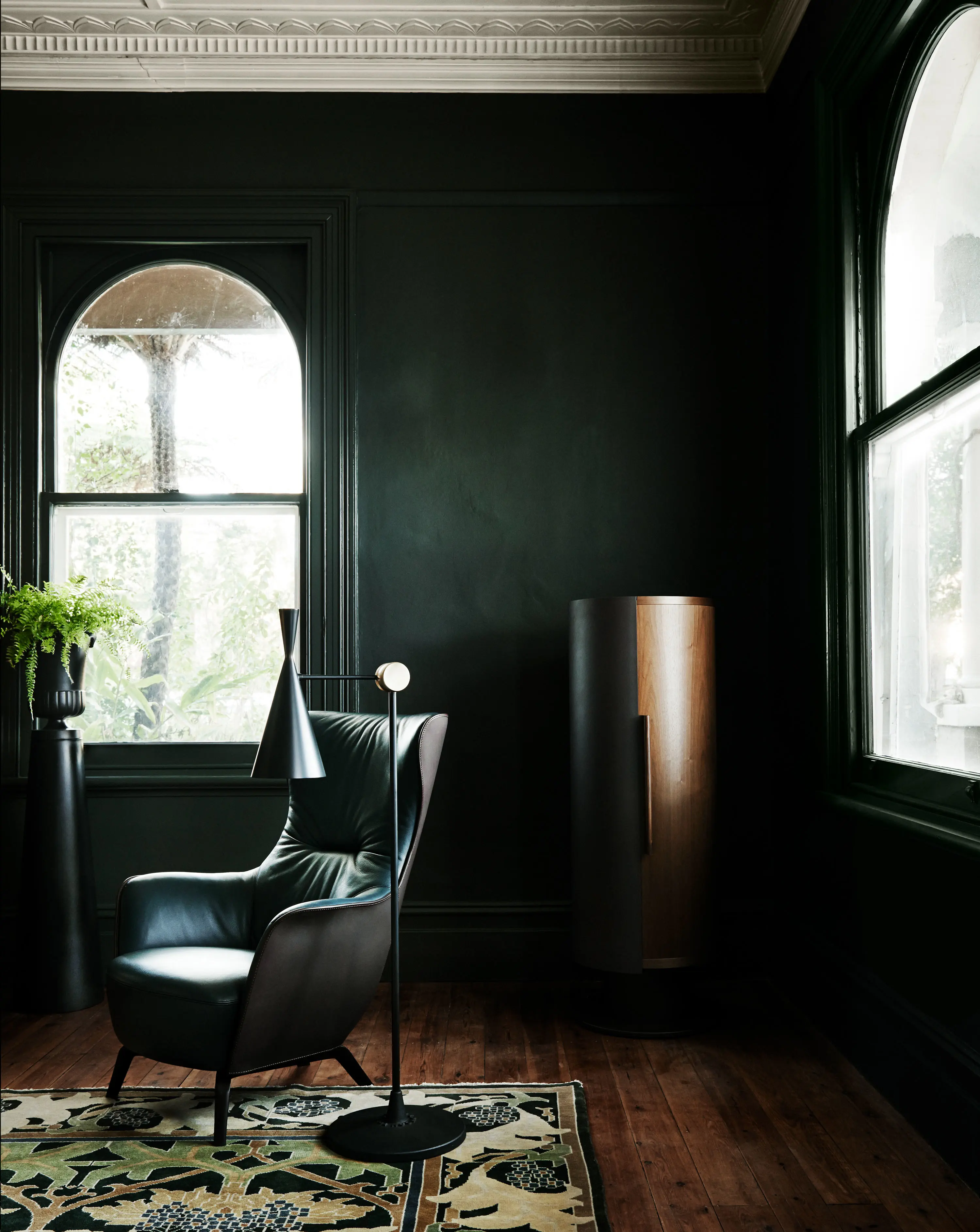 Dark green living room