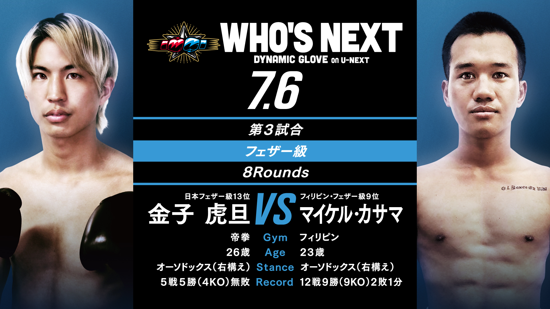 岩田翔吉、世界前哨戦！「WHO'S NEXT DYNAMIC GLOVE on U-NEXT Vol.19」対戦カード発表！ |  コンテンツLOVERメディア U-NEXT SQUARE