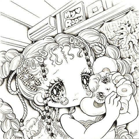 せきやゆりえ　おんなのこ　ペン画　原画 せきやゆりえおんなのこペン画原画