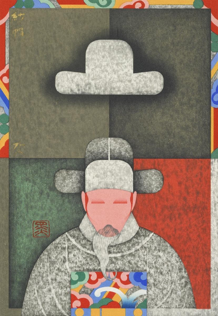 木版画　黒崎彰　小さなアラベスク〈流れ星（コメット）〉 黒崎彰 「中国・韓国への旅」 （京都精華大学ギャラリー Terra-S