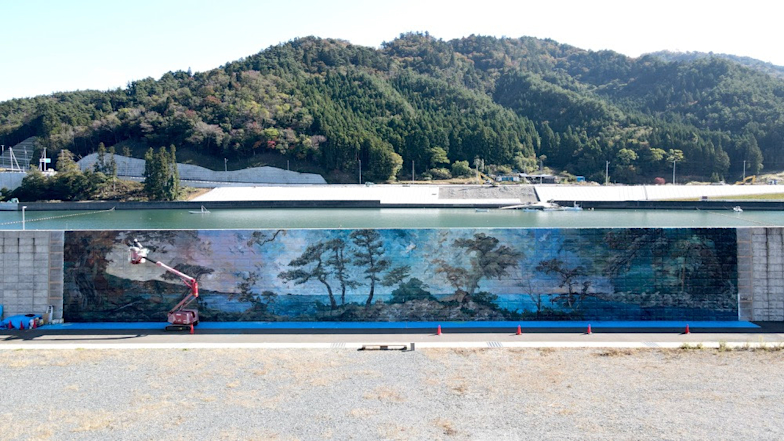 版画 海岸線と山の風景 ひろう 