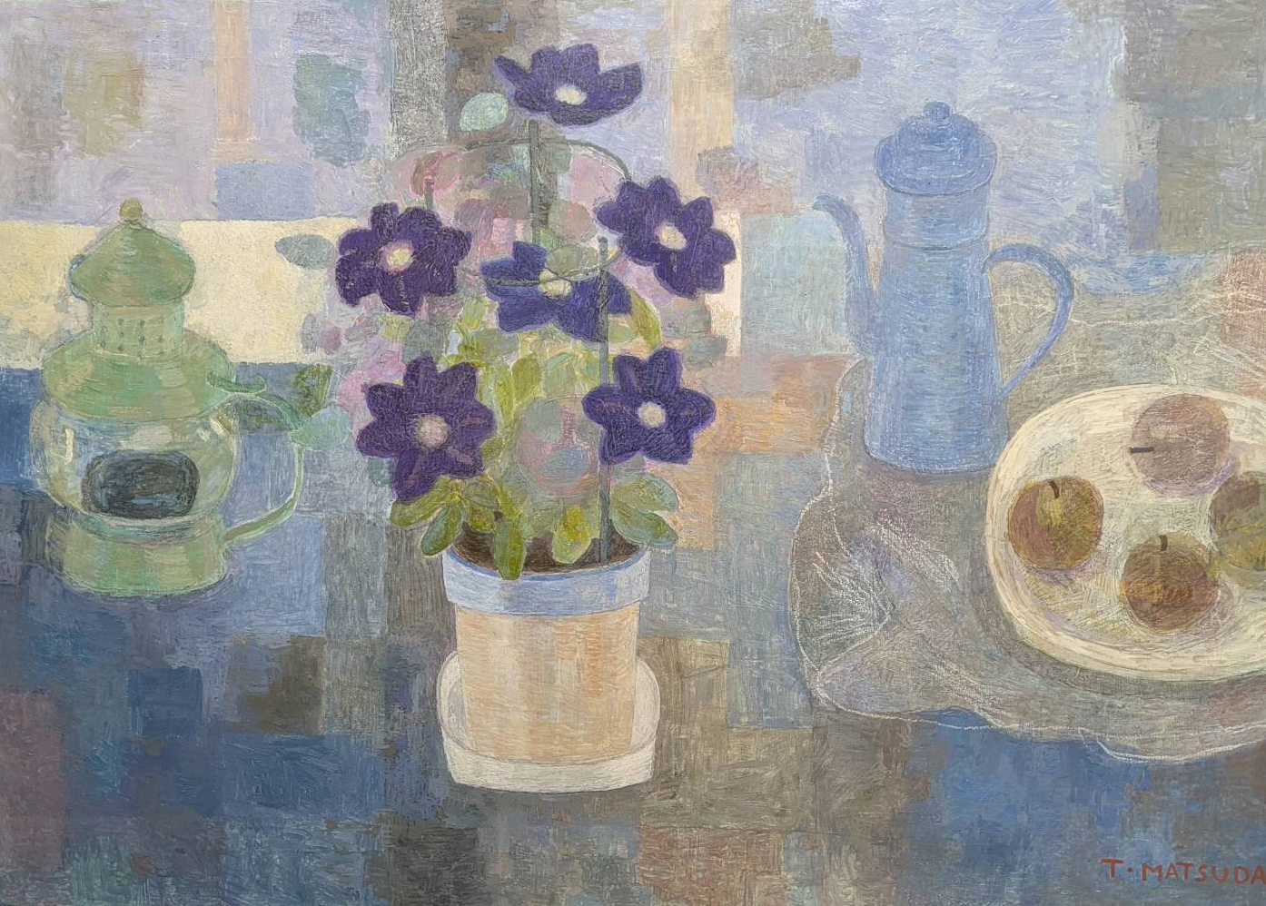松田 環、「ふたつの花（セントポーリアとベコニア）」、希少画集・額装画 松田環 展 （ギャラリー絵夢） ｜Tokyo Art Beat