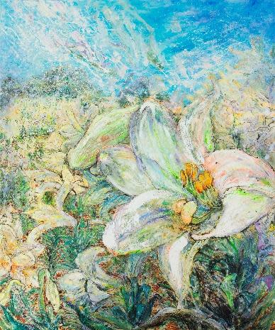 る*り様 風景画　アクリル絵画　お日様のシャワー 水上卓哉 「いのちの風土」 （清須市はるひ美術館） ｜Tokyo Art Beat