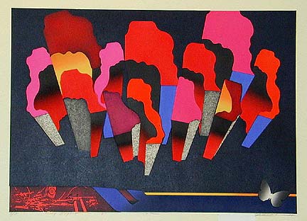 黒崎彰 自摺 木版画　「不思議な夜」Mysterious Night　直筆サイン 黒崎彰 自摺 木版画 「不思議な夜」Mysterious Night 直筆サイン