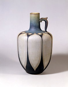 人物と楽器のデザイン陶器　作家　陶芸家　アンティーク　美術品　壺　芸術品 ギリシャ陶器 壷 フレスコ画 ミノア陶器 アンフォラ イルカ 小壺