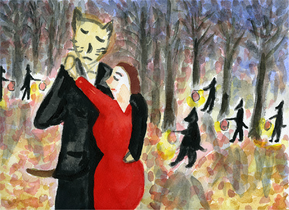 沢野ひとしの水彩画 沢野ひとし 「南青山にオオカミがいる」 （スペース・ユイ） ｜Tokyo