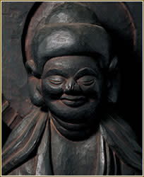 版画 (林正日呂 微笑地蔵仏) 木喰微笑仏の版画を描く