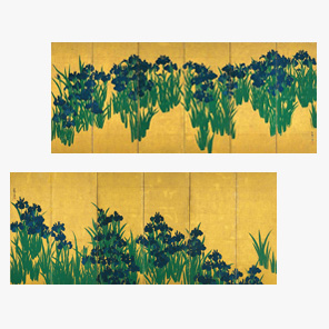 尾形光琳燕子花図　衣装箪笥　　着物箪笥/和タンス/ワードローブ/伝統工芸/漆塗 紙本金地著色燕子花図〈尾形光琳筆／六曲屏風〉 文化遺産オンライン