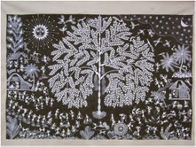 ワルリー画　原画　額付き　インド　絵画　原住民 ワルリー画原画額付きインド絵画原住民