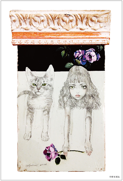 宇野亜喜良　バラと猫　現代アート　額無し　領収書あり　猫　AQUIRAX2001 宇野亜喜良 バラと猫 現代アート 額無し 領収書あり 猫 AQUIRAX2001 宇野