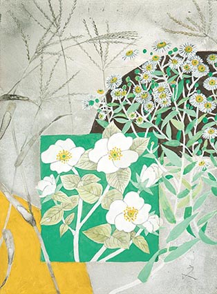 日本画　白いデコイと花 2014_4766?w=1200
