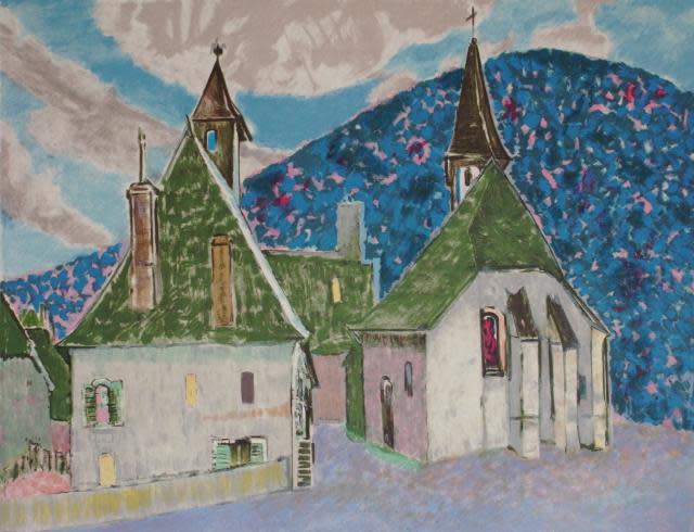 村山密、【ドルトニュ河畔の春】、希少な大判額装用画集より、美品 村山密、【ドルトニュ河畔の春】、希少な大判額装用画集より、美品