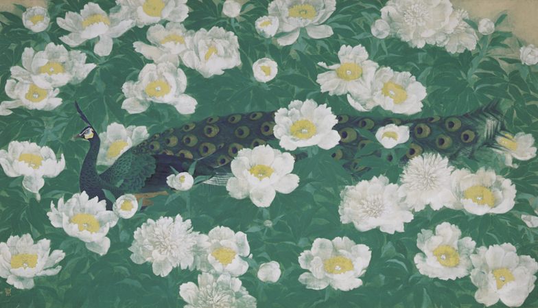 日本画 小畠鼎子「静物 二つの花」 青龍社 （青龍社の女性画家