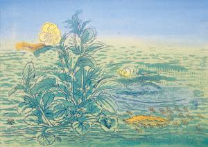 【真作】絵画　日本画6号　竜胆（リンドウ）図　清らかな群青の植物画　W108 真作】絵画 日本画6号 竜胆（リンドウ）図 清らかな群青の植物画