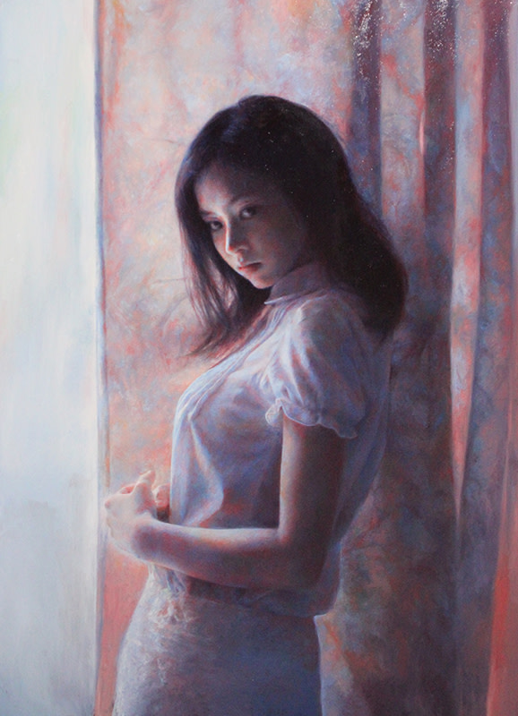 浅村 理江、パステルピンク、希少画集画、高級新品額・額装付 浅村