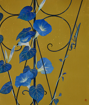 名古屋帯 美展作家 松本隆男 丸に鯉 花模様 縮緬 青褐色 O-5520 松本市美術館】「モネ」、「黒田清輝」、「藤島武二」など近代美術を通