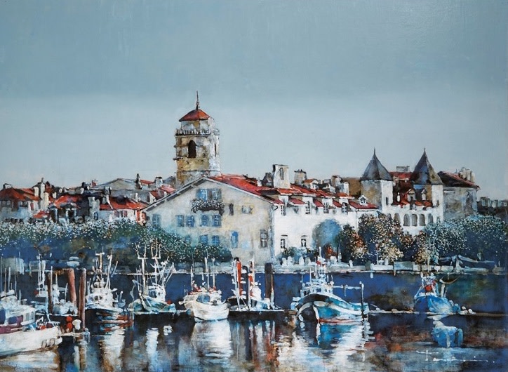 油彩　油絵　寺院の見える街　[竹内敏彦] サイン有　美術年鑑掲載作家　SM号 油彩 油絵 寺院の見える街 [竹内敏彦] サイン有 美術年鑑掲載