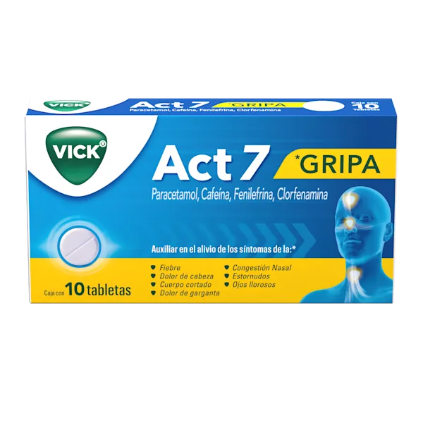 Act 7 alivio 7 en 1 de los síntomas de la gripa packshot lado frontal
