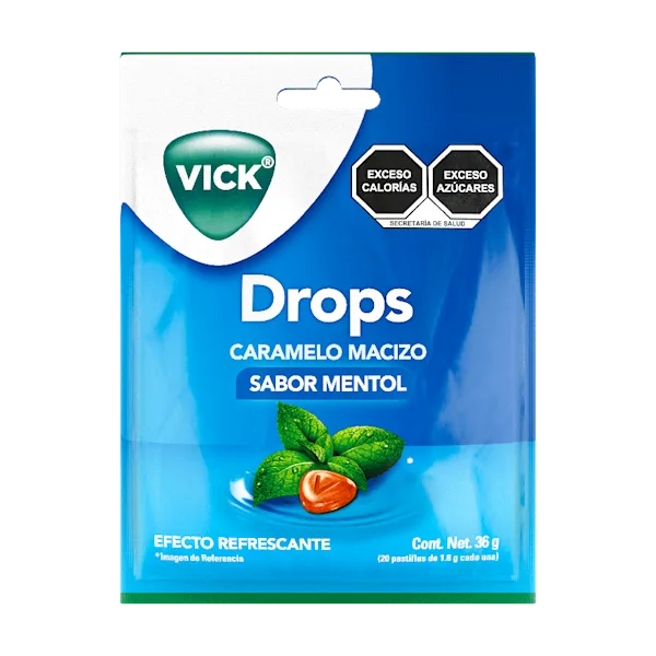 Vick Drops Caramelo Macizo Sabor Mentol 20 packshot lado frontal