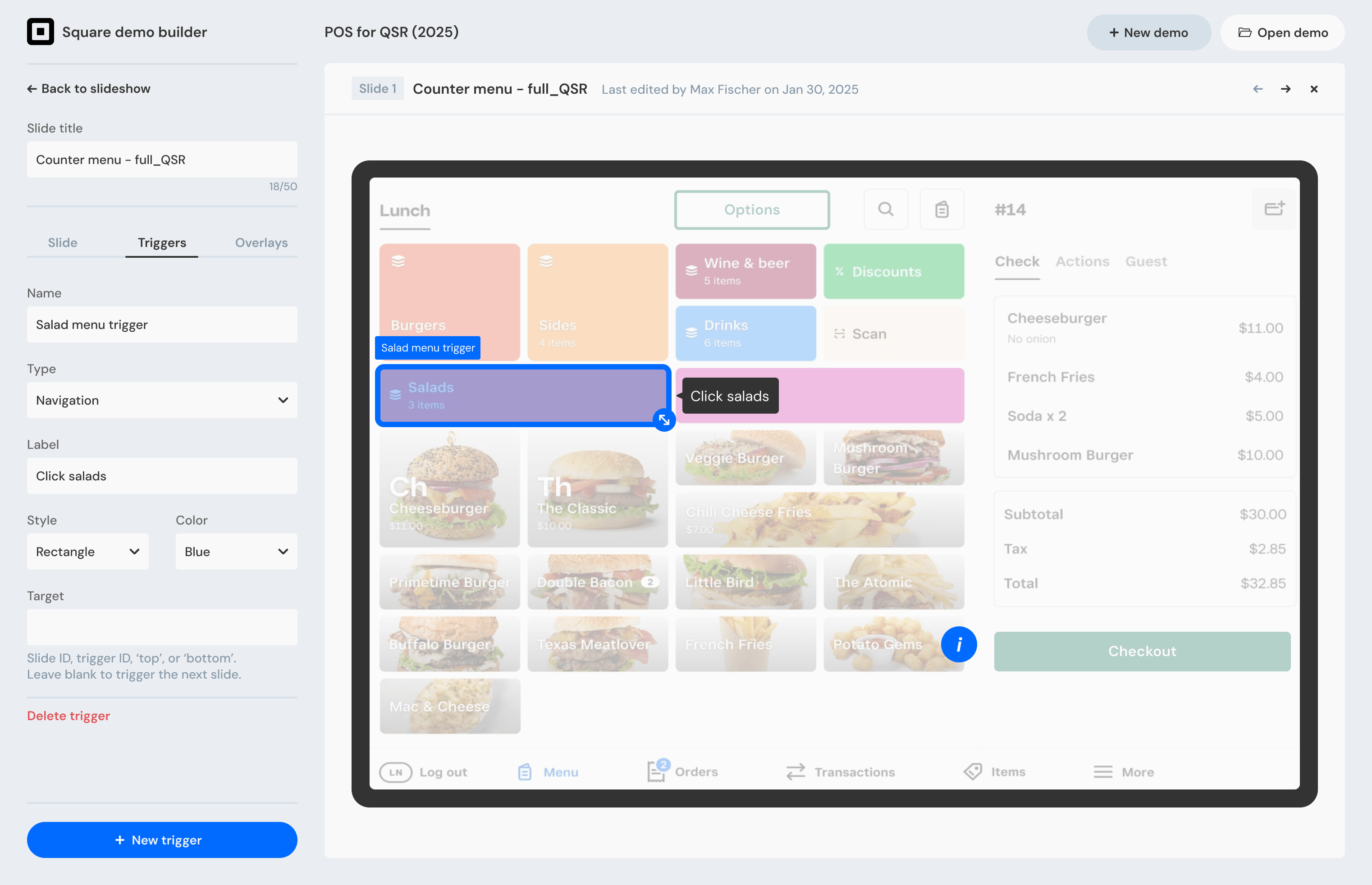 square demo builder - triggers