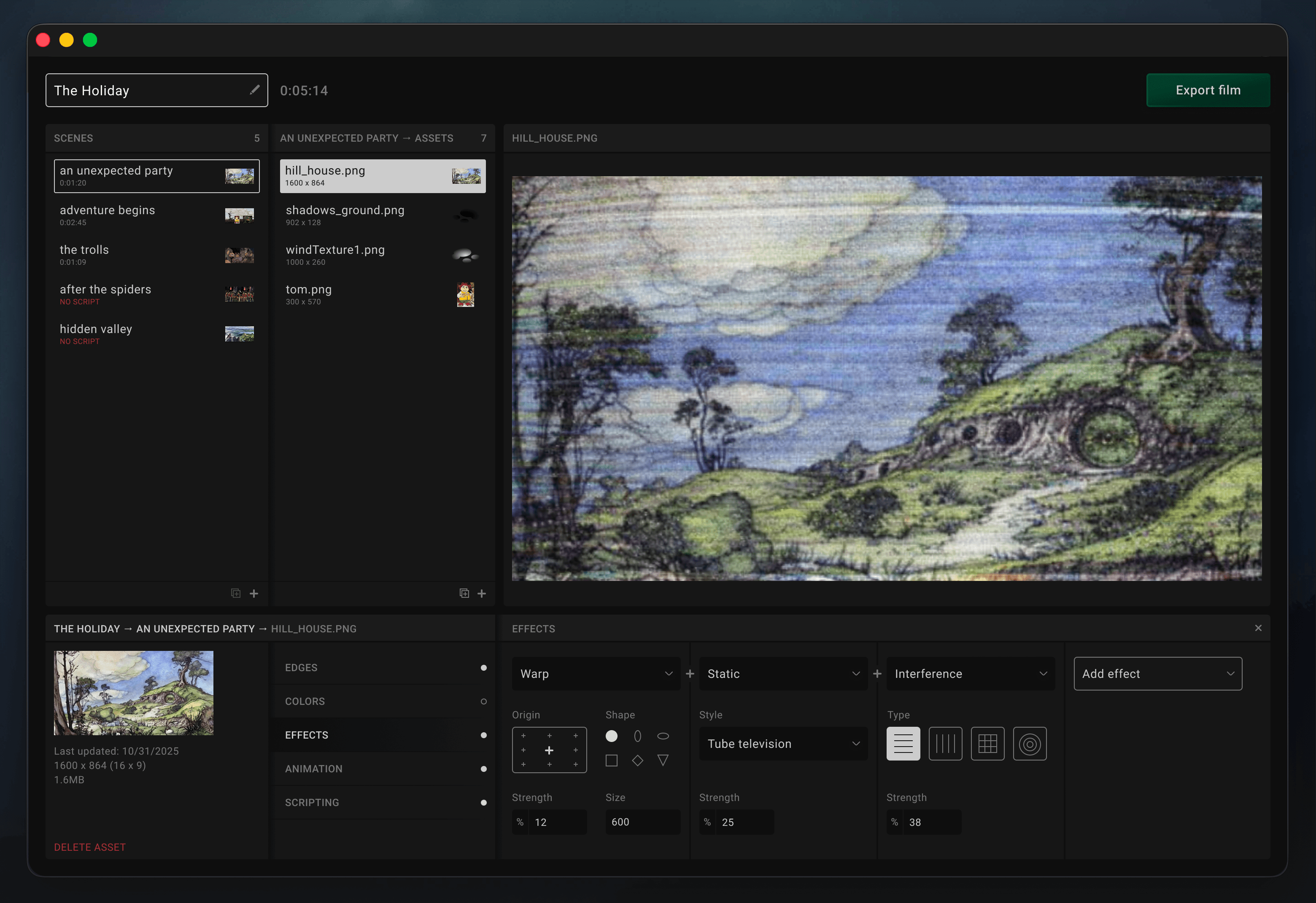 abstract film software - asset effects applied