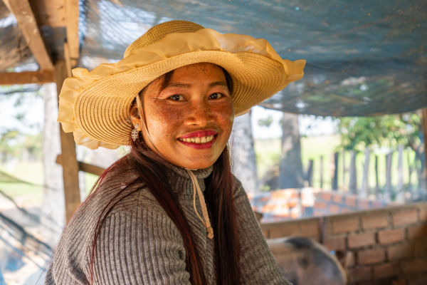 Raim is a farmer and wig maker in Cambodia who used her Kiva loan to buy a clean cookstove for her family.