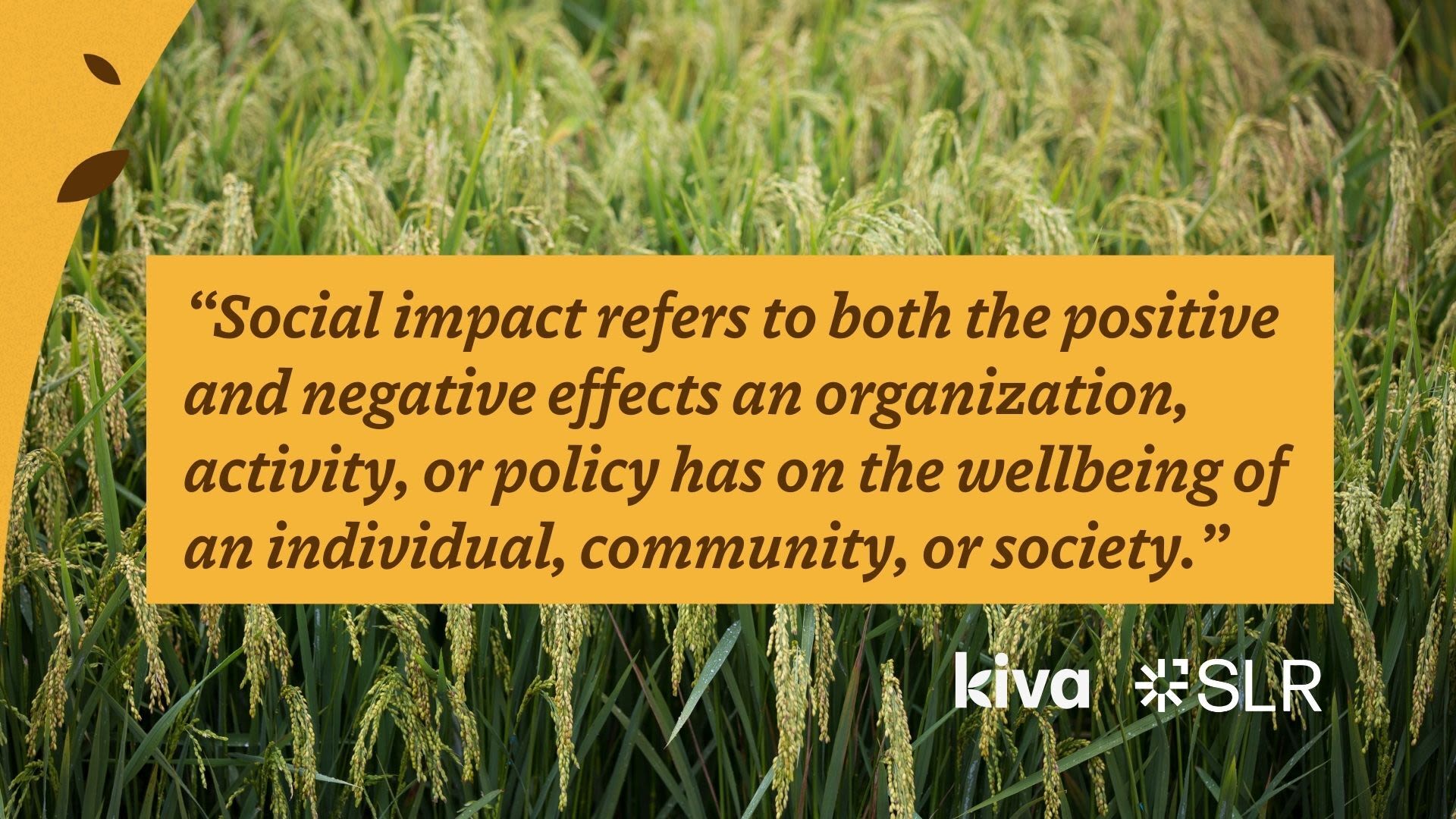 Quote image: "Social impact refers to both the positive and negative effects an organization, activity, or policy has on the wellbeing of an individual, community, or society."