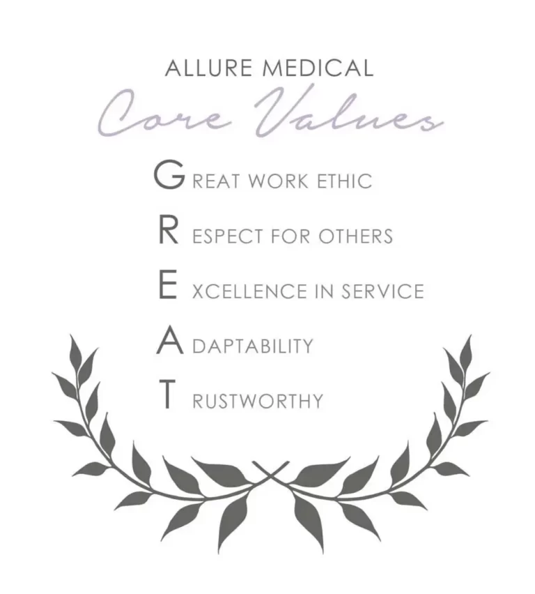 Allure Medical GREAT values: growth, respect, excellence, adaptability, and trustworthy