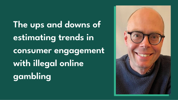 Photo of Gambling Commission Head of Data Innovation Hub Tim Livesley alongside the blog title - The ups and downs of estimating trends in consumer engagement with illegal online gambling