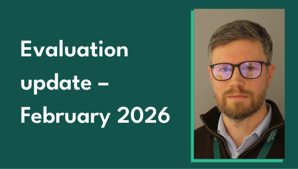 Image of Gambling Commission Senior Policy Evaluation Manager Richard Sutcliffe alongside text of the blog title - 'Evaluation update - February 2026'