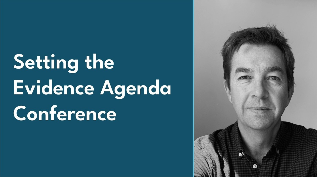 Banner of the setting the evidence agenda conference, with an image of the Commission's Director of Research and Statistics