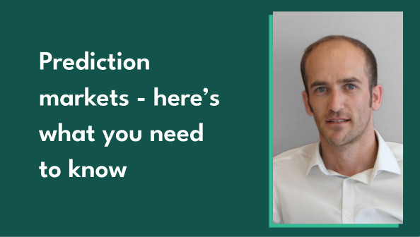 Photo of Gambling Commission Director of Strategy Brad Enright alongside text of the blog title - Prediction markets - here's what you need to know