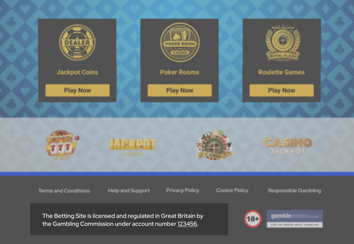 Example webpage of a gambling website