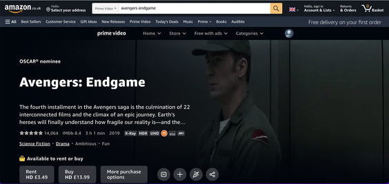 Avengers endgame on amazon prime