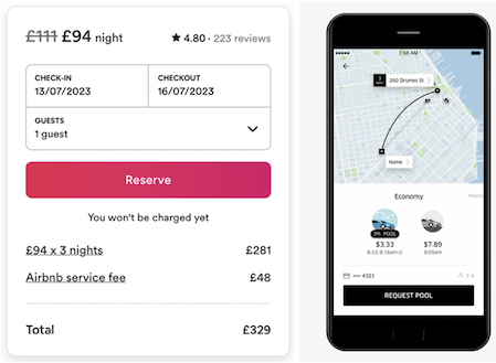 Airbnb vs Uber reservation screen