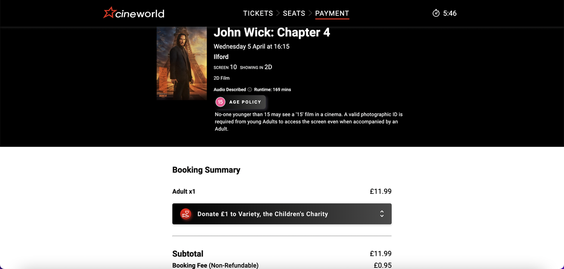 John Wick booking fee