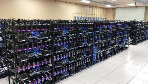 Shelves of computers mining crypto currency photo