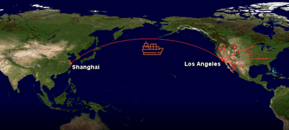 Shaghai to LA map with unsure direction after