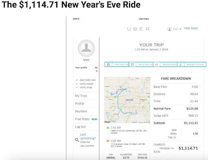 $1114 New Years eve ride Uber receipt